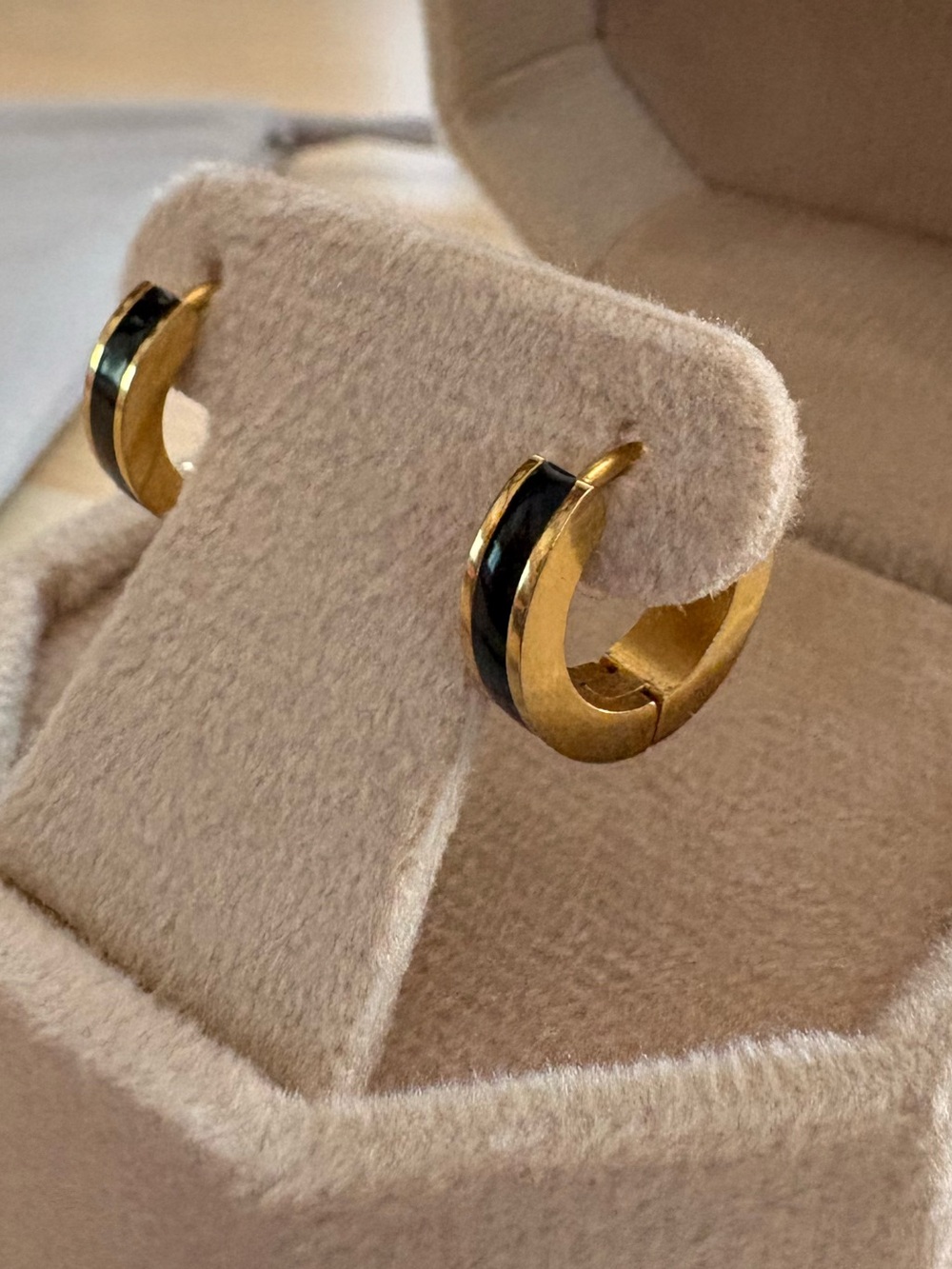 Gold Hoop Earrings with Black Inlay - Women Jewelry